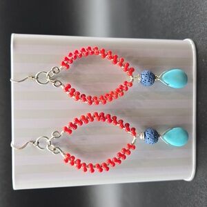 Red Coral and Turquoise Color Earrings